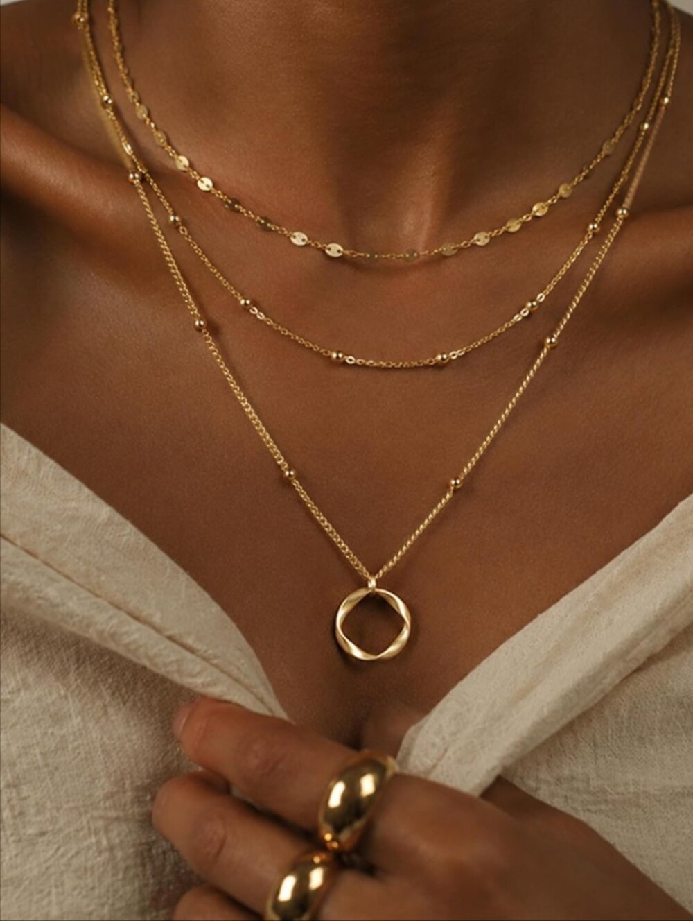 Elise Gold Layered Circle Pendant Necklace - Women Jewelry